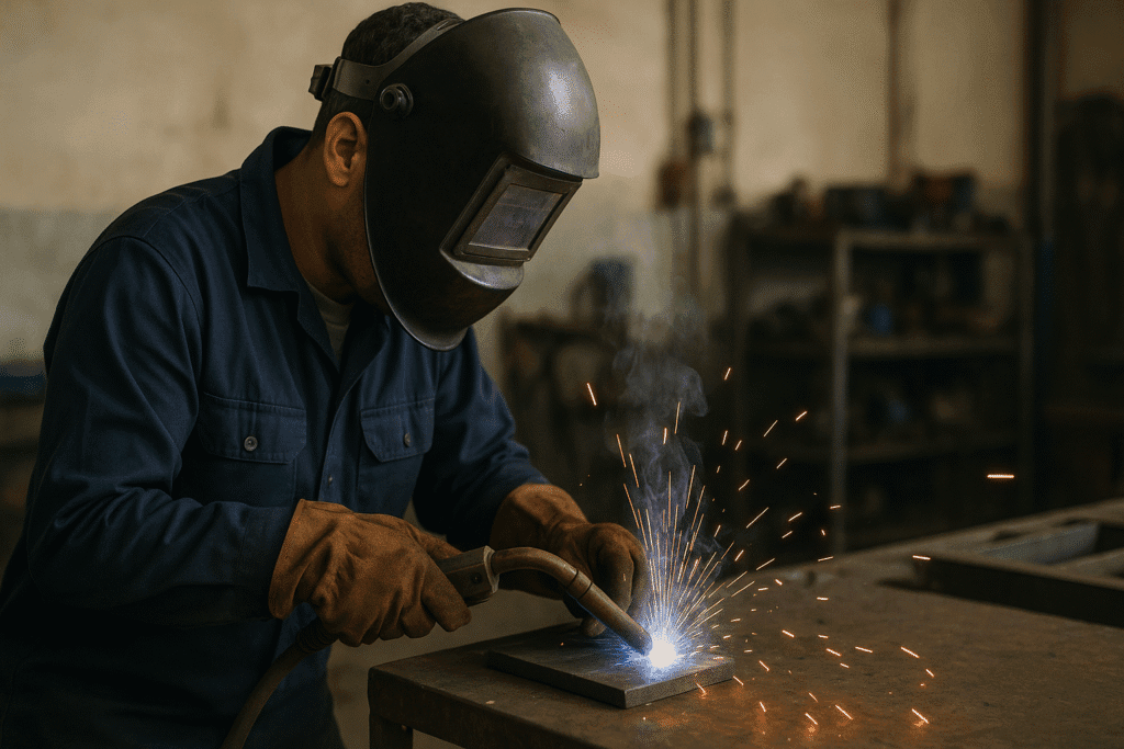 Formateur encadrant une session de formation soudure au Maroc en atelier industriel